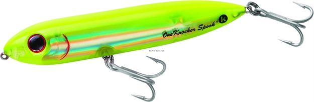 Picture of Heddon One Knocker Spook Topwater Bait, 4 1/2", 1/2 Oz, Chartreuse/Silver Insert, Floating