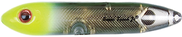 Picture of Heddon Super Spook Jr. Topwater Bait, 3 1/2", 1/2 Oz, Black Chartreuse Gold Insert, Floating