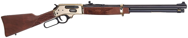 Picture of Henry H024360bh Side Gate  Full Size 360 Buckhammer 5+1 20" Blued Steel Barrel, Brass Polished Drilled & Tapped Brass Receiver, Fixed American Walnut Stock, Right Hand H024-360BH