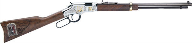 Picture of  Henry H004mas Golden Boy Freemasons Tribute Full Size 22 Short, 22 Long, 22 Lr, 16 Lr/21 Short, 20" Blued Barrel, Nickel-Plated Metal Finish & American Walnut Stock Right Hand