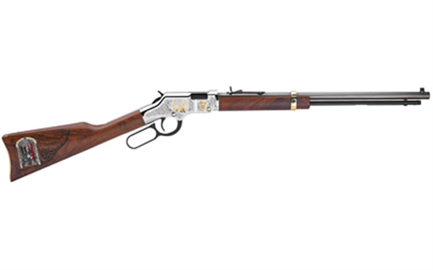 Picture of  Henry H004mas Golden Boy Freemasons Tribute Full Size 22 Short, 22 Long, 22 Lr, 16 Lr/21 Short, 20" Blued Barrel, Nickel-Plated Metal Finish & American Walnut Stock Right Hand 619835016379