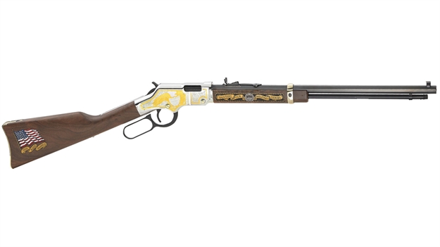 Picture of  Henry H004ms2 Golden Boy Military Service Tribute 2 Full Size 22 Short, 22 Long, 22 Lr, 16 Lr/21 Short, 20" Blued Barrel, Nickel-Plated Metal Finish & American Walnut Stock Right Hand
