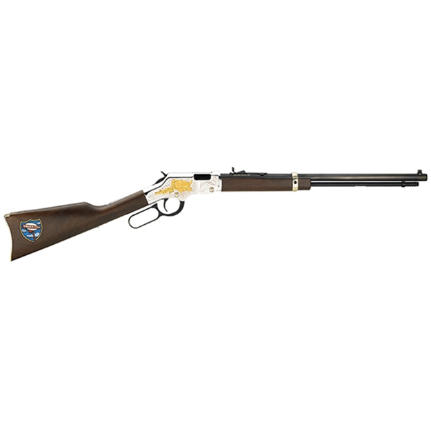 Picture of  Henry H004tt Golden Boy Trucker's Tribute 22 Short, 22 Long OR 22 LR Caliber With 16 Lr/21 Short Capacity, 20" Blued Barrel, Nickel-Plated Metal Finish & American Walnut Stock Right Hand (Full Size)