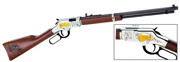 Picture of  Henry H004af Golden Boy American Farmer Tribute 22 Short Caliber With 16 Lr/21 Short Capacity, 20" Octagon Barrel, Nickel-Plated Metal Finish & American Walnut Stock Right Hand