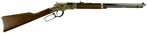 Picture of  Henry H004sat Golden Boy 2Nd Amendment Tribute 22 Short,Long,Lr 16 Lr/21 Short 20" Nickel Plated American Walnut Right Hand 619835016386