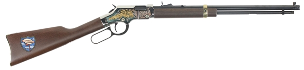 Picture of  Henry H004tt Golden Boy Trucker's Tribute 22 Short, 22 Long OR 22 LR Caliber With 16 Lr/21 Short Capacity, 20" Blued Barrel, Nickel-Plated Metal Finish & American Walnut Stock Right Hand (Full Size) 619835016232