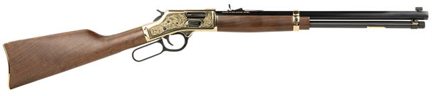 Picture of  Henry H006gd Side Gate Deluxe 44 Mag/44 Special 10+1 20" Blued Octagon Barrel, Engraved Polished Brass Rec, Semi-Fancy American Walnut Stock, Adj. Sight 619835060860