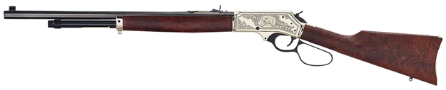 Picture of  Henry H010bgwl Wildlife  45-70 Gov 4+1 22" Blued Octagon, Polished Brass Engraved Rec, American Walnut Furniture, Large Loop Lever, Adj. Brass Bead Sight