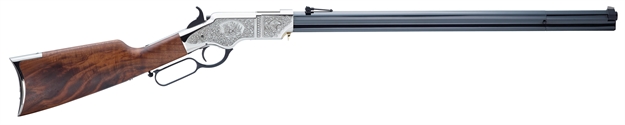Picture of  Henry H011sd Original Silver Deluxe Full Size 44-40 Win 13+1 24.50" Blued Octagon Barrel, Engraved Nickel-Plated Steel Receiver, American Walnut Wood Stock Right Hand