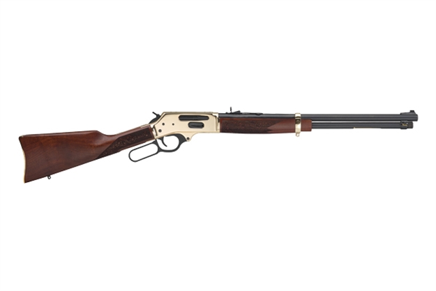 Picture of Henry H02435 Side Gate  Full Size 35 Rem 5+1 20" Blued Steel Barrel, Brass Polished Drilled & Tapped Brass Receiver, American Walnut Fixed Stock, Right Hand H024-35