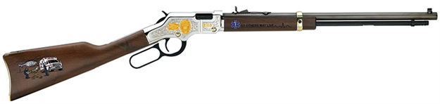 Picture of  Henry H004ems Golden Boy Ems Tribute Edition 22 Lr, 16 Lr/21 Short, 20" Blued 20" Octagon Steel Barrel,  Nickel-Plated Steel Engraved Receiver, American Walnut Stock Engraved, Right Hand