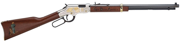 Picture of  Henry H004gba Golden Boy God Bless America Edition 22 Short Caliber With 16 Lr/21 Short Capacity, 20" Octagon Barrel, Nickel-Plated Metal Finish & American Walnut Stock Right Hand 619835016577