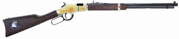 Picture of  Henry H004le Golden Boy Law Enforcement Tribute Lever Action 22 Short,Long,Lr 16 Lr/21 Short 20" Nickel Plated American Walnut Right Hand