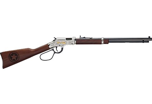 Picture of  Henry H004tr Golden Boy Texas Rangers Bicentennial Tribute Edition 22 Short, 22 Long OR 22 Lr, 16 Lr/21 Short Capacity, 20" Blued Octagon Barrel, Engraved Nickel-Plated Rec & American Walnut Stock, AD