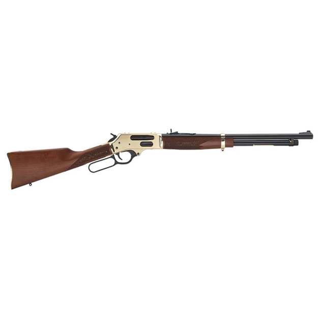 Picture of Henry H0244570 Side Gate  Full Size 45-70 Gov 5+1 19.80" Blued Steel Barrel, Polished Brass Receiver, American Walnut Stock Right Hand H024-4570