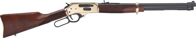 Picture of Henry H0243855 Side Gate  Full Size 38-55 Win 5+1 20" Blued Steel Barrel, Polished Brass Receiver, American Walnut Stock Right Hand H024-3855 619835060464