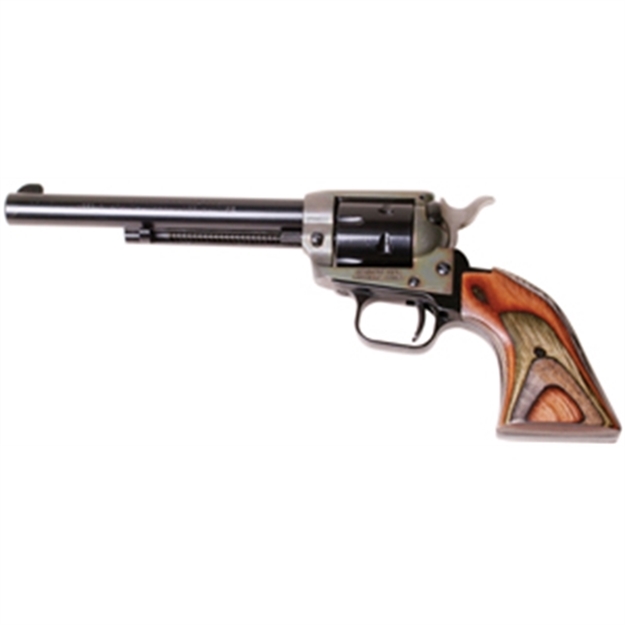 Picture of  Heritage Mfg Rr22mch4 Rough Rider  22 Lr/22 Wmr 6 Shot, 4.75" Black Steel Barrel & Cylinder Simulated Case Hardened Zinc Alloy Frame, Camo Laminate Grip, Hammer/Thumb Safety, Exposed Hammer