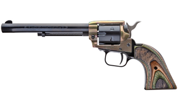 Picture of  Heritage Mfg Rr22mch6 Rough Rider  22 Lr/22 Wmr 6 Shot, 6.50" Black Steel Barrel & Cylinder, Simulated Case Hardened Zinc Alloy Frame, Camo Laminate Grip, Hammer/Thumb Safety, Exposed Hammer 727962503805