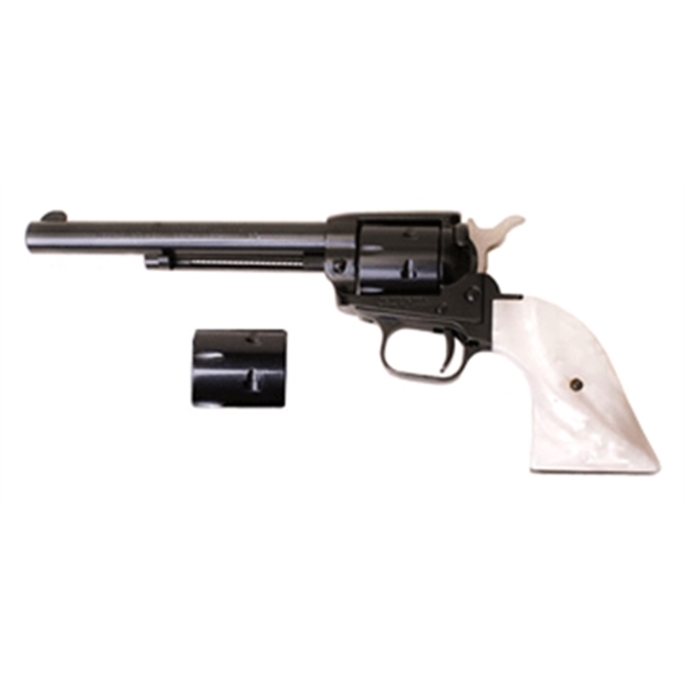 Picture of  Heritage Mfg Rr22mb6prl Rough Rider  22 LR 22 Wmr 6 Shot 6.50" Black Barrel, Cylinder & Frame, Altamont White Pearl Grips 727962500361