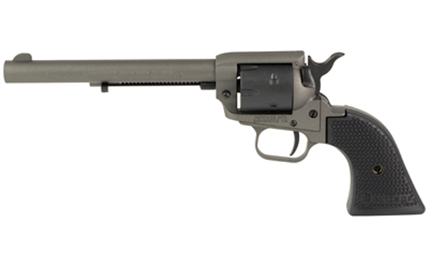 Picture of  Heritage Mfg Rr22c6 Rough Rider  22 LR 6 Shot. 6.50" Tungsten Gray Cerakote Steel Barrel & Frame, Black Satin Cylinder, Black Star Polymer Grip, Hammer/Thumb Safety, Exposed Hammer