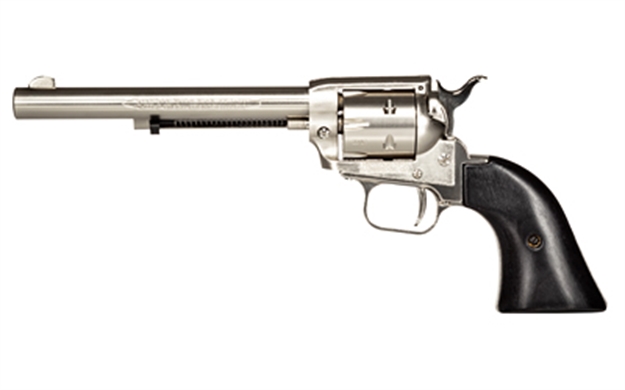 Picture of  Heritage Mfg Rr22ni6bw Rough Rider  22 LR 6Rd 6.50" Nickel Steel Barrel, Nickel Aluminum Frame, Matte Nickel Cylinder, Black Laminate Grip, Hammer/Thumb Safety, Exposed Hammer