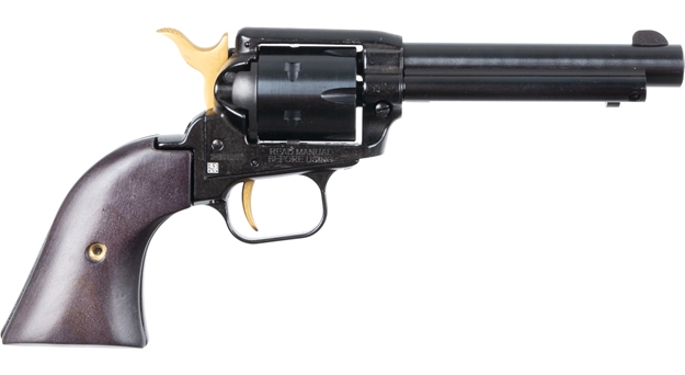 Picture of  Heritage Mfg Rr22b4-Gld Rough Rider  22 LR 6 Shot 4.75" Black Oxide Alloy Steel Barrel, Black W/Gold Accents Zinc Alloy Frame, Black Oxide Cylinder, Black Laminate Wood Grip 727962707098