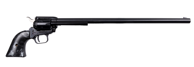 Picture of  Heritage Mfg Rr22b16blkprl Rough Rider  22 LR 6 Shot, 16" Black Oxide Steel Barrel, Black Oxide Zinc Alloy Frame, Black Oxide Cylinder, Black Pearl Grip, Manual Safety