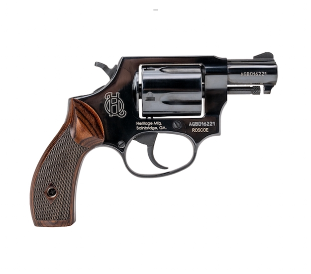 Picture of  Heritage Mfg Hr38b2w Roscoe  Small Frame 38 Special +P 5Rd 2" Black Polished Alloy Steel Barrel & Cylinder, Black Polished Carbon Steel Frame, Wood Grip, Transfer Bar Safety