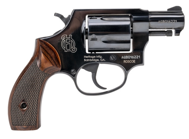 Picture of  Heritage Mfg Hr38b2w Roscoe  Small Frame 38 Special +P 5Rd 2" Black Polished Alloy Steel Barrel & Cylinder, Black Polished Carbon Steel Frame, Wood Grip, Transfer Bar Safety 727962709870