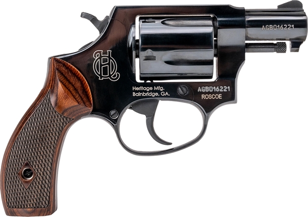 Picture of  Heritage Mfg Hr38b2w Roscoe  Small Frame 38 Special +P 5Rd 2" Black Polished Alloy Steel Barrel & Cylinder, Black Polished Carbon Steel Frame, Wood Grip, Transfer Bar Safety 727962709870