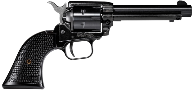 Picture of  Heritage Mfg Rr22b4pg Rough Rider  22 LR 6 Shot, 4.75" Black Steel Barrel, Black Cerakote Zinc Alloy Frame, Black Cerakote Cylinder, Black Polymer Grip, Hammer/Thumb Safety, Exposed Hammer
