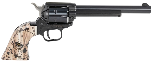 Picture of  Heritage Mfg Rr22b6dmh Rough Rider Dead Man's Hand 22 LR 6 Shot, 6.50" Black Steel Barrel, Black Zinc Alloy Frame, Black Cylinder, Dead Man's Hand Ivory Grip, Hammer/Thumb Safety, Exposed Hammer