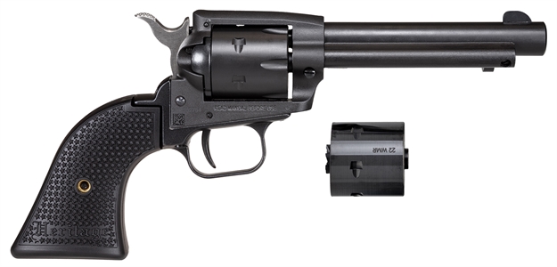 Picture of  Heritage Mfg Srr22mbs4pg Rough Rider  22 Lr/22 Wmr 6 Shot, 4.75" Black Satin Steel Barrel, Frame & Cylinder, Black Polymer Grip, Exposed Hammer