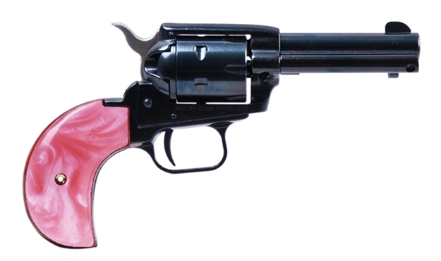 Picture of  Heritage Mfg Rr22mb3bhpnk Rough Rider  22 Lr/22 Wmr 6 Shot, 3.50" Black Steel Barrel, Black Zinc Alloy Frame, Black Cylinder, Pink Pearl Grip, Hammer/Thumb Safety, Exposed Hammer 727962500149