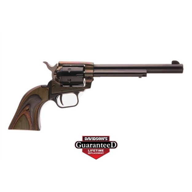Picture of  Heritage Mfg Rr22ch6 Rough Rider  22 LR 6 Shot, 6.50" Black Oxide Steel Barrel, Simulated Case Hardened Zinc Alloy Frame, Black Oxide Cylinder, Camo Laminate Grip, Manual Safety, Exposed Hammer 727962503829