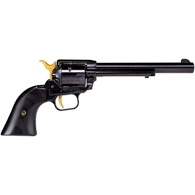 Picture of  Heritage Mfg Rr22b6-Gld Rough Rider  22 LR 6 Shot 6.50" Black Oxide Alloy Steel Barrel, Black W/Gold Accents Steel Frame, Black Oxide Cylinder, Black Laminate Wood Grip, Manual Safety, Exposed Hammer 727962707074