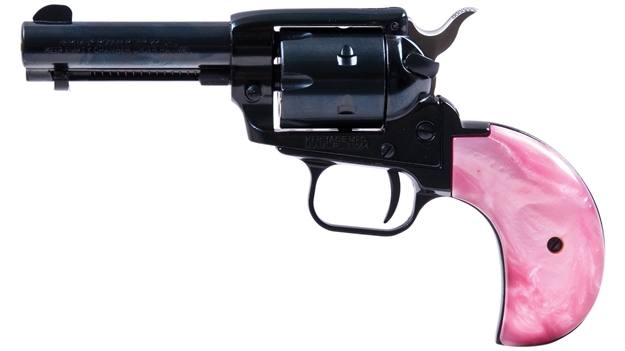 Picture of  Heritage Mfg Rr22mb3bhpnk Rough Rider  22 Lr/22 Wmr 6 Shot, 3.50" Black Steel Barrel, Black Zinc Alloy Frame, Black Cylinder, Pink Pearl Grip, Hammer/Thumb Safety, Exposed Hammer