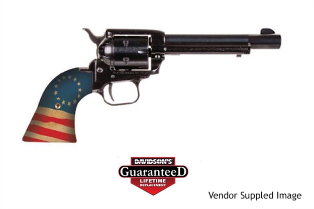 Picture of Heritage Mfg Rr22b4hbr Rough Rider Betsy Ross 22 LR 6 Shot, 4.75" Black Steel Barrel, Black Zinc Alloy Frame, Black Cylinder, US Flag Polymer Grip, Hammer/Thumb Safety, Exposed Hammer RR22B4-HBR