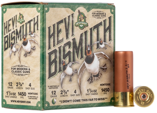 Picture of  Hevi-Shot Hs14704 Hevi-Bismuth  12Gauge 2.75" 1 1/4Oz Bismuth 4Shot 25 Per Box/10 Case