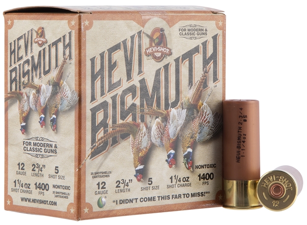 Picture of  Hevi-Shot Hs14715 Hevi-Bismuth Upland 12Gauge 2.75" 1 1/4Oz Bismuth 5Shot 25 Per Box/10 Case