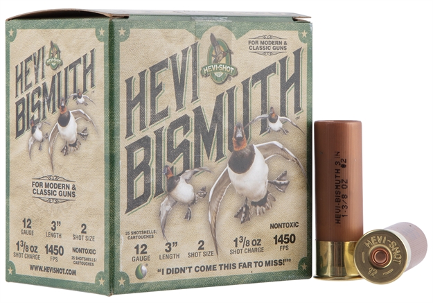 Picture of  Hevi-Shot Hs14002 Hevi-Bismuth  12Gauge 3" 1 3/8Oz Bismuth 2Shot 25 Per Box/10 Case