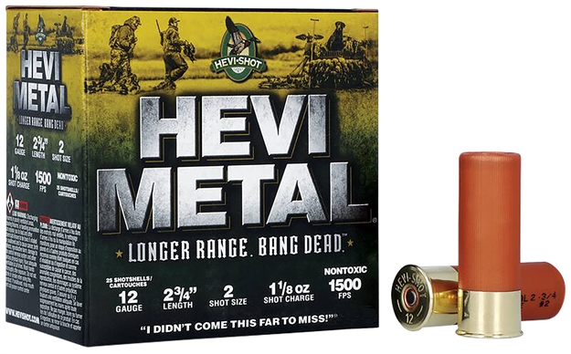 Picture of  Hevi-Metal Hs38702 Hevi-Metal Longer Range 12Gauge 2.75" 1 1/8Oz 2Shot 25 Per Box/10 Case 816383002940