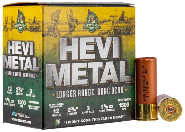 Picture of Hevishot 38703 Hevi-Metal Longer Range 12 Gauge 2.75" 1 1/8 OZ 3 Shot 25 Bx/ 10 CS