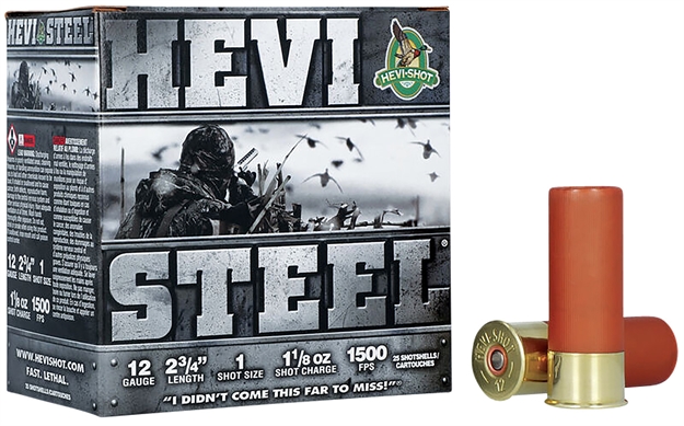 Picture of Hevishot Hevi-Steel Shotshell 12 Ga, 2-3/4 In, No. 1, 1-1/8Oz, 1500 Fps, 25 Rnd Per Box 816383612217 -