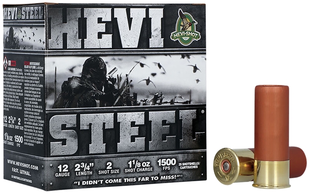 Picture of Hevishot Hevi-Steel Shotshell 12 Ga, 2-3/4 In, No. 2, 1-1/8Oz, 1500 Fps, 25 Rnd Per Box 816383612224 -