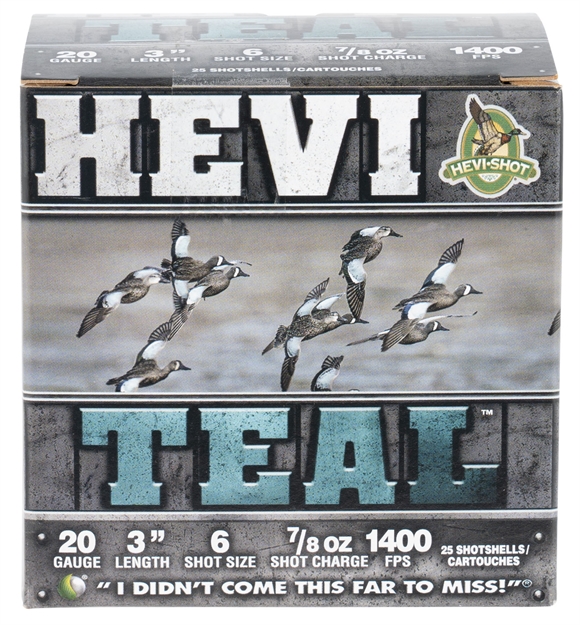 Picture of Hevishot(Environ Metal) Hevi-Teal Shotshell 20 Ga, 3", 7/8 Oz, #6, 1400 Fps, 25 Rnd 62006 816383004036