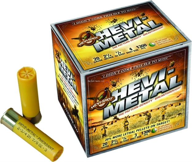 Picture of Hevishot Hevi-Metal Pheasant Shotshell 20 Ga, 2-3/4 In, No. 4, 7/8 Oz, 1300 Fps, 25 Rnd Per Box