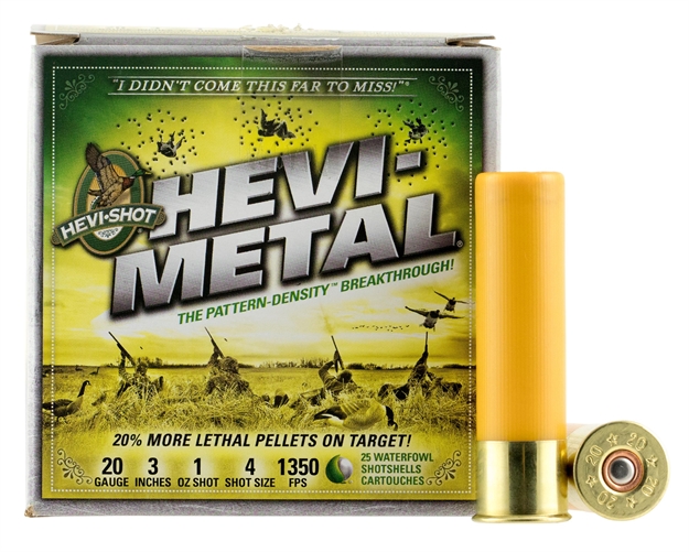 Picture of Hevishot Hevi-Metal Shotshell 20 Ga, 3 In, No. 4, 1 Oz, 1350 Fps, 25 Rnd Per Box