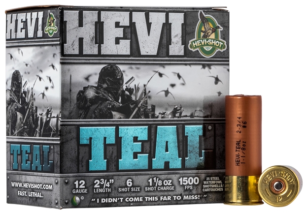 Picture of Hevishot Hevi-Teal Shotshell 12 Ga, 2-3/4 In, No. 6, 1-1/8 Oz, 1500 Fps, 25 Rnd Per Box 61226