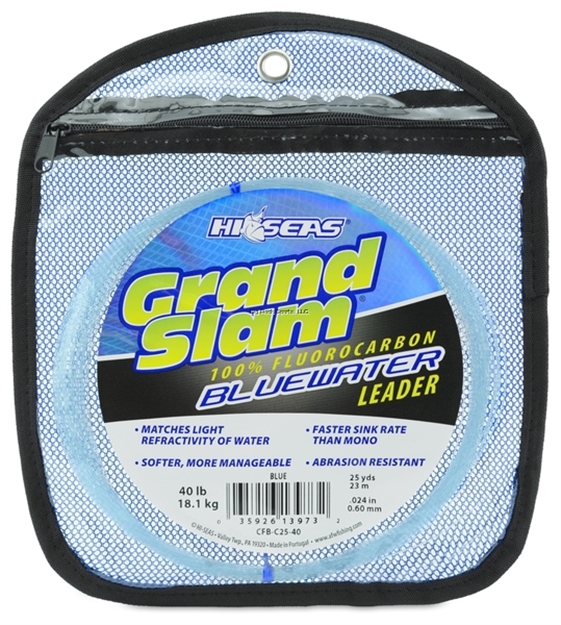 Picture of Hi-Seas Grand Slam Bluewater 100% Fluorocarbon Leader, 40 LB (18.1 Kg) Test, .024 IN (0.60 Mm) Dia, Blue, 25 YD (23 M)